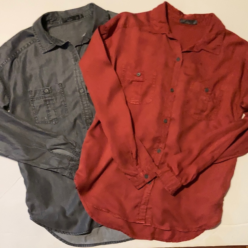 Prana Updrift tencel button down shirt with pocket women’s sz SX grey red